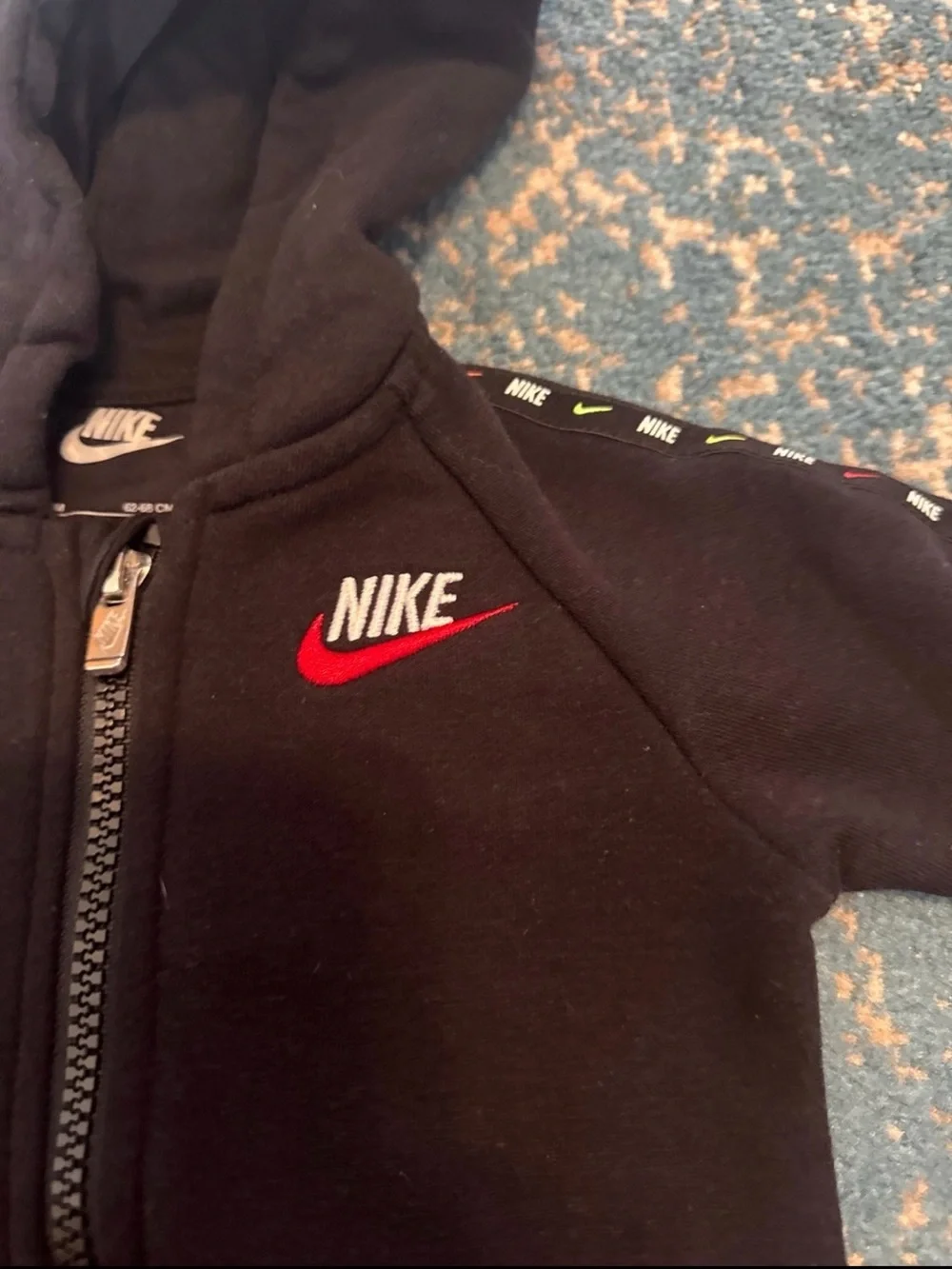 Nike Black Hooded Zip-Up Baby One-Piece with Red Logo